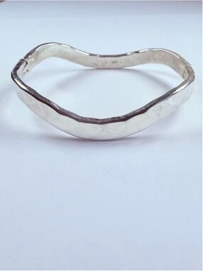 Taxco Modern Hammered Wave 7MM Sterling Silver 925 Hinged VTG Bracelet Mexico